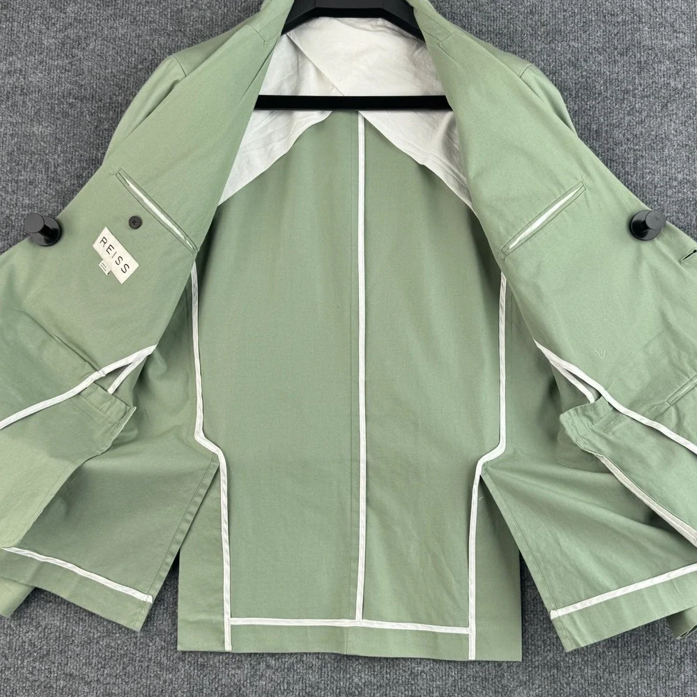Reiss Pinot B Blazer Mens 42 Sage Green Cotton Sport Coat Made Portugal